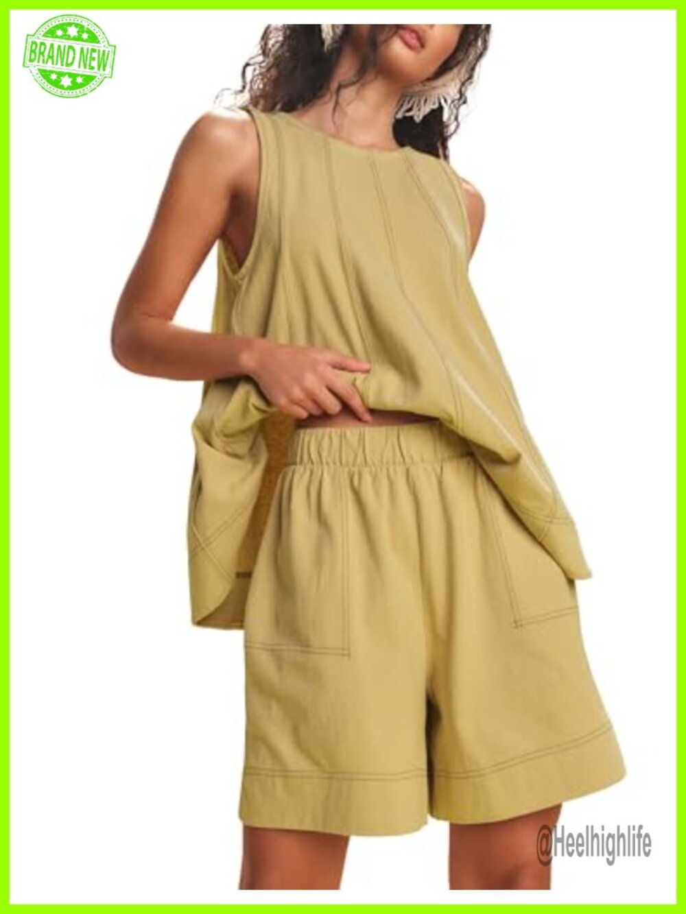 Women's 2 Piece Cotton Lounge Set Sleeveless Tank Top Shorts with Pockets